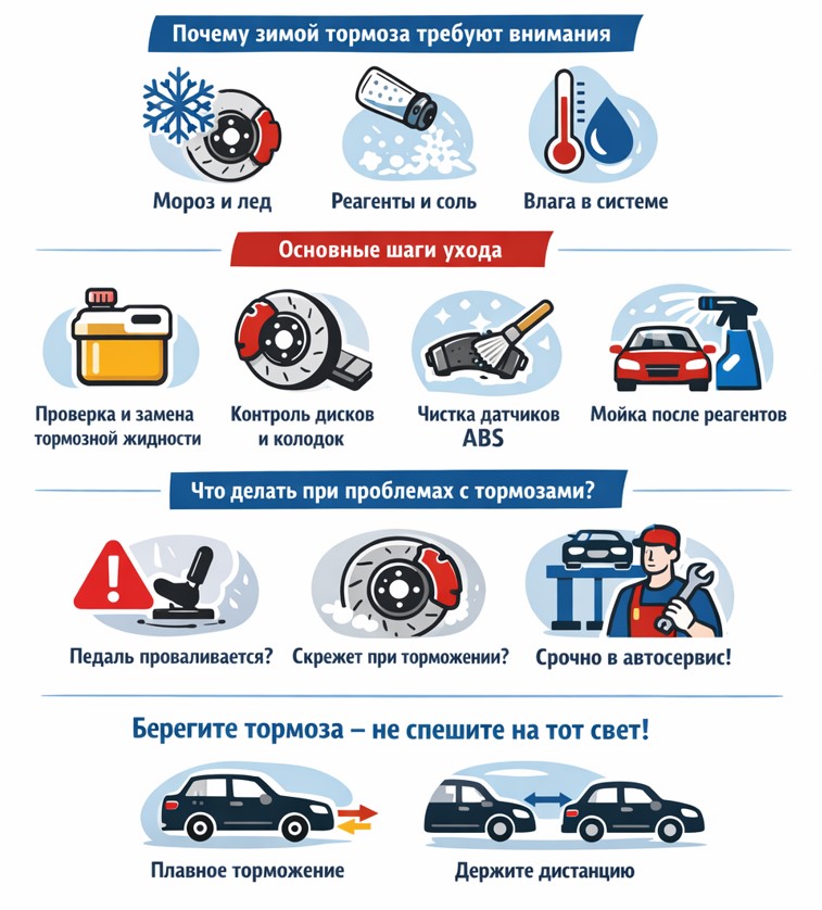 Уход за тормозной системой авто зимой